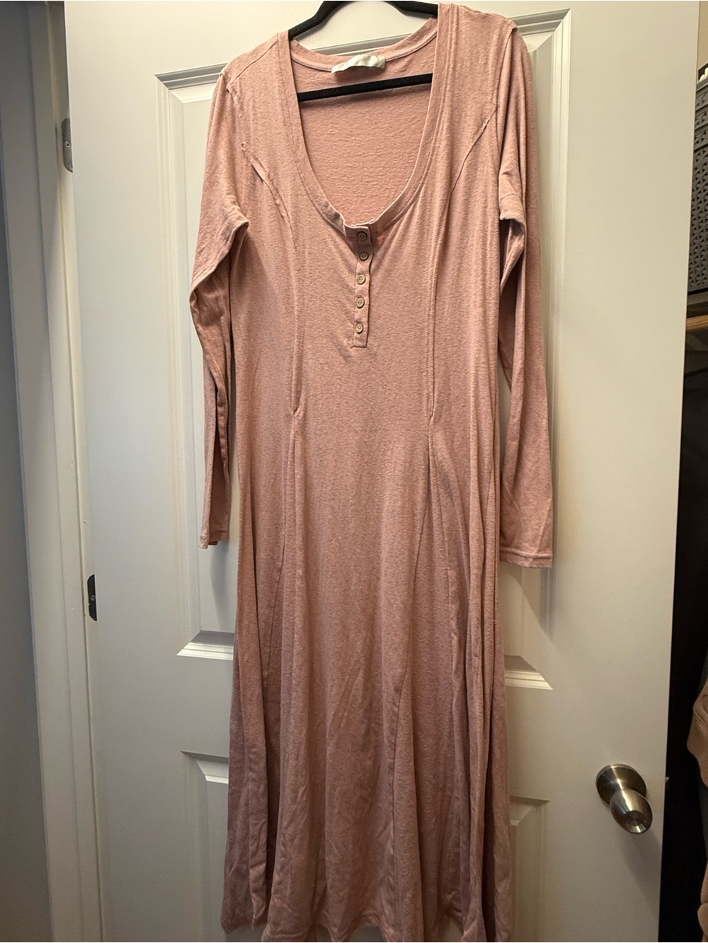 Free People Dusty Rose Long Sleeve Maxi Henley Dress
